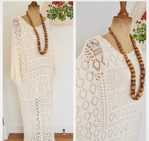 Long boho crochet - , cream