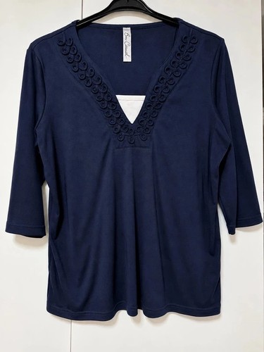 Casual navy embroidered v - navy,